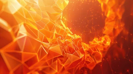 Fotobehang Tangerine orange low polygons illustrating a scifi energy core, vibrant abstract and futuristic design © Pungu x
