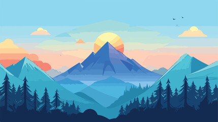 Mountain view of the afternoon sky. The flat design fo - obrazy, fototapety, plakaty