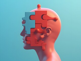 Puzzle Shaped Head Symbolizing Introspective Thinking and Creative Problem Solving in a Surreal Digital Art Composition