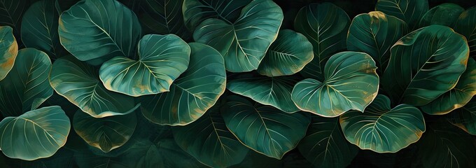 Mysterious Dark Green Leaves: Inspired by Chinese Art - obrazy, fototapety, plakaty