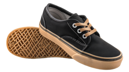 Black and tan shoes elegantly positioned on a white background