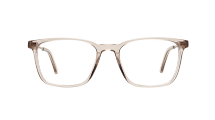 A stylish pair of glasses resting on a pristine white background