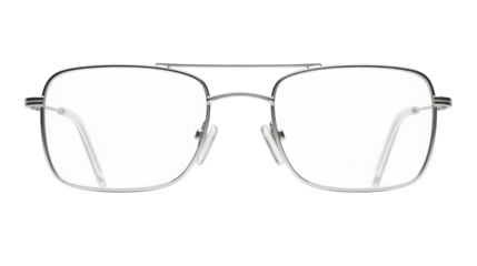 A stylish pair of glasses resting on a pristine white background