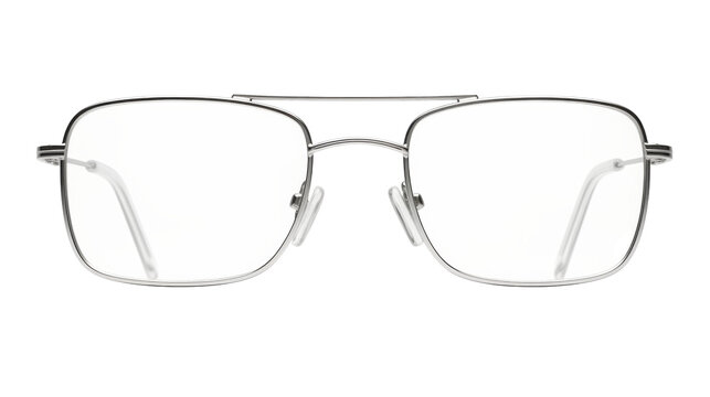 A stylish pair of glasses resting on a pristine white background