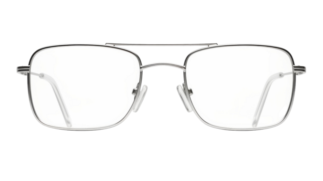 A stylish pair of glasses resting on a pristine white background