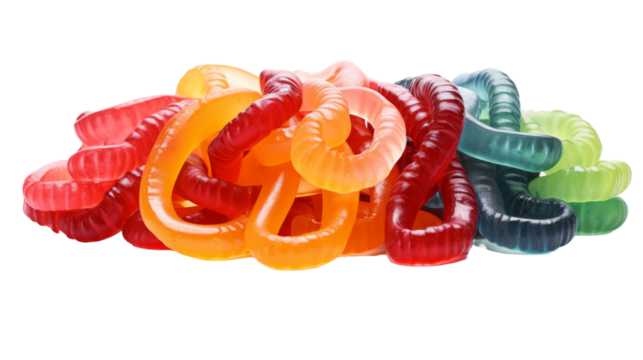 A pile of plastic worms stacked on top of each other in a spiraling tower