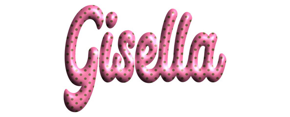 Gisella - pink color with dots, fabric style -name - three-dimensional effect tubular writing - Vector graphics - Word for greetings, banners, card, prints, cricut, silhouette, sublimation - obrazy, fototapety, plakaty