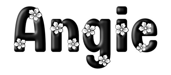 Angie - name black color - written with engraved typical Hawaiian hibiscus flowers- word for websites, e-mail, sublimation greetings, banners, cards, t-shirt, sweatshirt, prints, cricut, silhouette, - obrazy, fototapety, plakaty