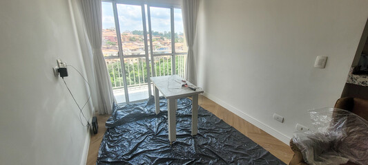 apartment under renovation with construction materials