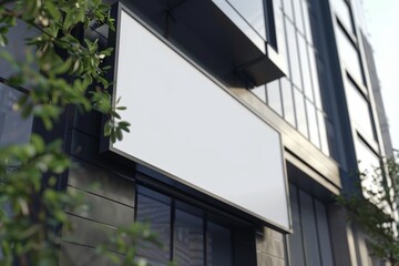 Fototapeta na wymiar Blank store sign on a modern building facade for brand mockup