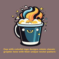 Customized cup of coffee with colorful logo designs and classic graphics with their unique vector pattern 