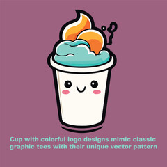 Customized cup of coffee with colorful logo designs and classic graphics with their unique vector pattern 