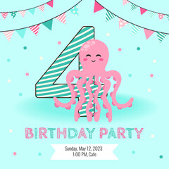 Birthday invitation with cute octopus
