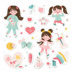 Set of fashionable children's stickers. Healthcare theme. Colorful funny labels after medical procedures. Generative AI