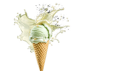 Pistachio ice cream cone. PNG file of isolated cutout object on transparent background.