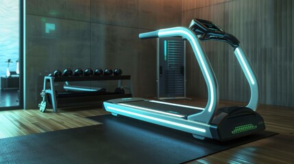 Modern Treadmill in a Home Gym at Night