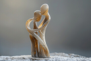 Imagine love as a delicate balance between strength and vulnerability, symbolized by the interlocking embrace of two figures, each supporting and uplifting the other - obrazy, fototapety, plakaty