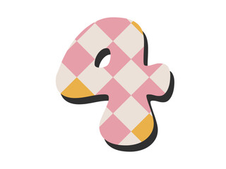 Number 4 on a transparent background.Number four with colorful chess.Groovy retro trendy style y2k.Numbers for printing for birthday,anniversary celebration.Vector illustration EPS10.