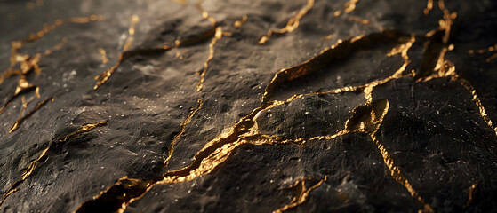 Close-Up Of Textured Rock Surface With Gold Veins - A Majestic Natural Pattern backdrop - obrazy, fototapety, plakaty