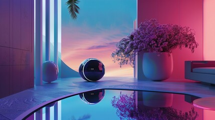 A product displayed in a futuristic environment with a