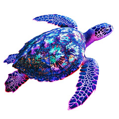 Sea Turtle with colorful neon fluorescent light