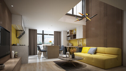 3d render. Modern living room interior scene.