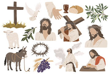 Easter clipart, Jesus silhouettes, Christian vector illustration set