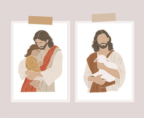 Easter Scripture posters, Jesus silhouettes, Christian vector illustration