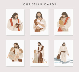 Easter cards, Jesus silhouettes, Christian vector illustration set