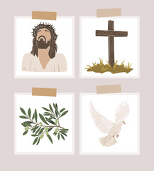 Easter Scripture posters, Jesus silhouettes, Christian vector illustration