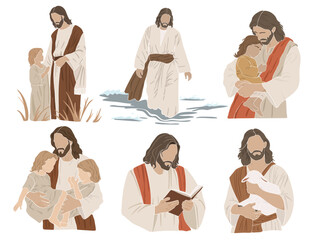 Easter clipart, Jesus silhouettes, Christian vector illustration set