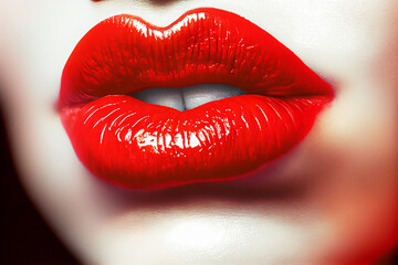 Obraz premium A woman's lips, mouth, teeth on a girl's face.