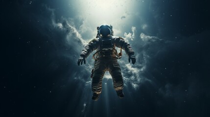 Man in Space Suit Floating in Air - Powered by Adobe