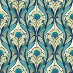Art nouveau style seamless vector pattern, vintage design wallpaper, decorative repetitive floral retro ornament, elegant luxury tile backdrop