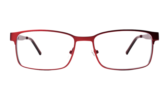 A pair of vibrant red glasses resting on a pristine white background