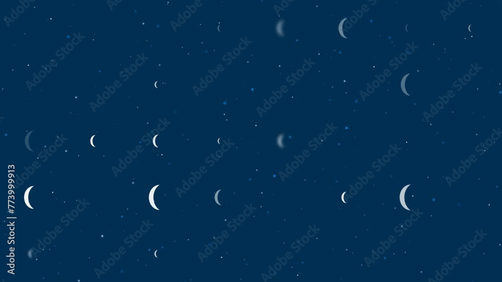 Poster template animation of evenly spaced crescent symbols of different sizes and opacity. animation of tr