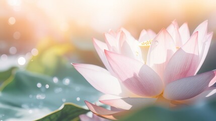 Pink Lotus Flower Blooming in Pond