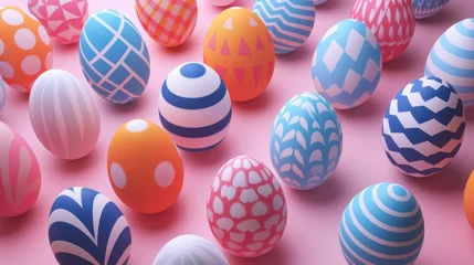 Gordijnen a bunch of colorful easter eggs on a red background . High quality AIG42E © Summit Art Creations