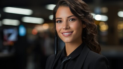Woman in Black Suit Smiling