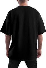 Mockup of a black T-shirt on a man PNG, view back