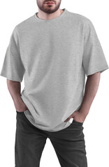 Mockup gray heather T-shirt on man PNG, front view