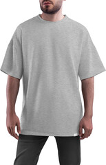 Mockup gray heather T-shirt on man PNG, front view