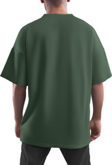 Mockup green T-shirt on a man PNG, view back