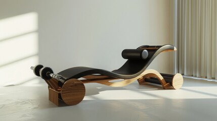 Modern Wooden Exercise Rowing Machine in Sunlit Room