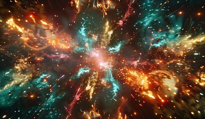 Color and light explosion in space. The concept of cosmic phenomena and astrophysics.