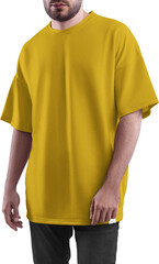 Mockup yellow t-shirt on a man PNG, front view