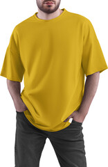 Mockup yellow t-shirt on a man PNG, front view