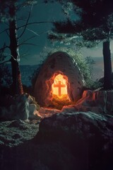 Jesuss resurrection, the tomb aglow with triumphant acrylic light