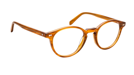 A pair of trendy glasses resting on a crisp white background