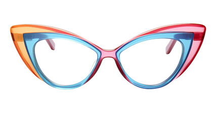 A vibrant pair of colorful glasses placed on a clean white background